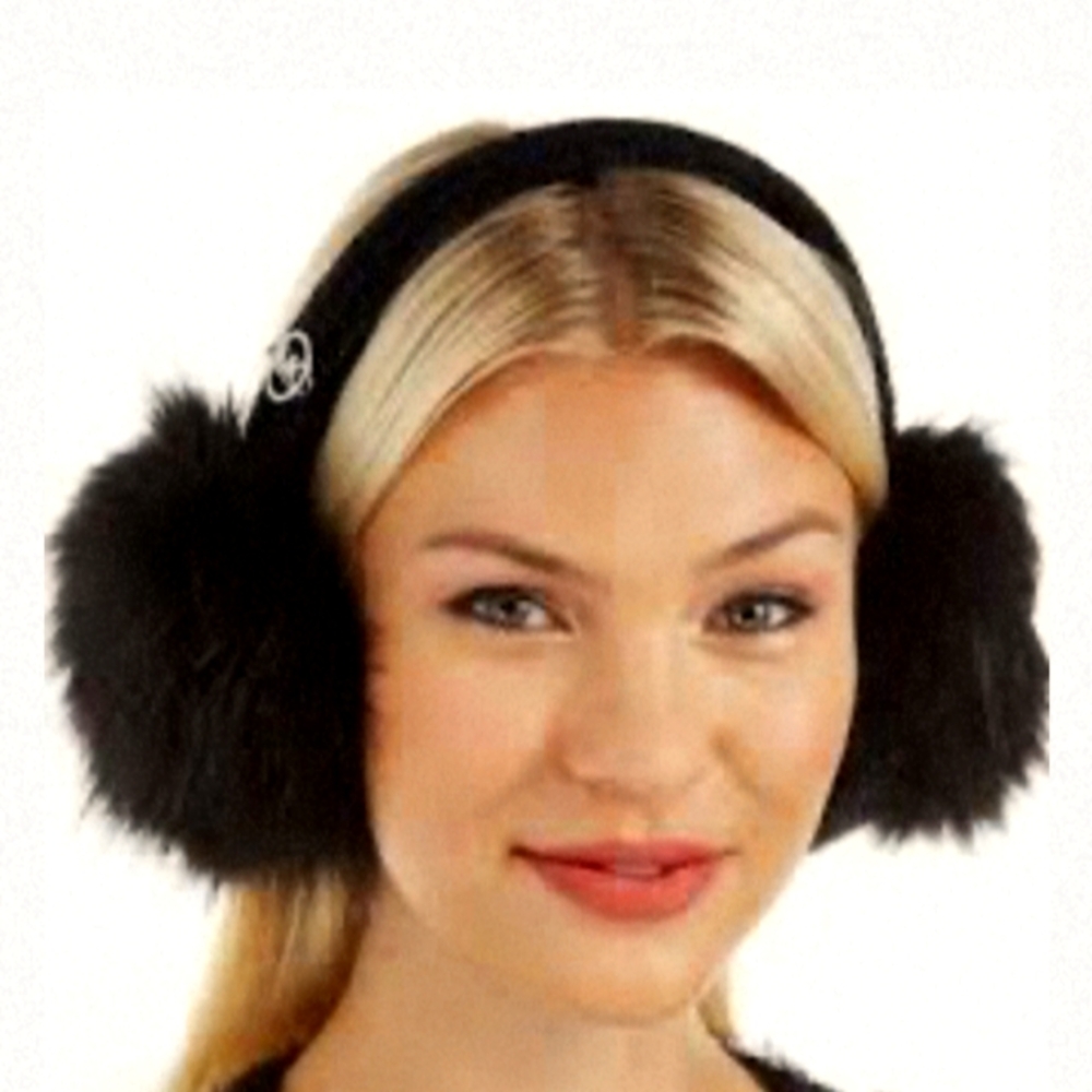 MK Faux Fur Earmuffs Blk w/ Silver Plate Logo NWOT (2023) - Picture 1 of 8